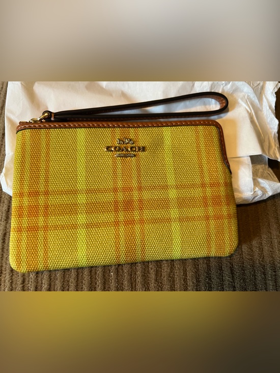 Coach Handbags - Coach Corner Zip Wristlet
In Regenerative Cotton With Plaid Print NWT